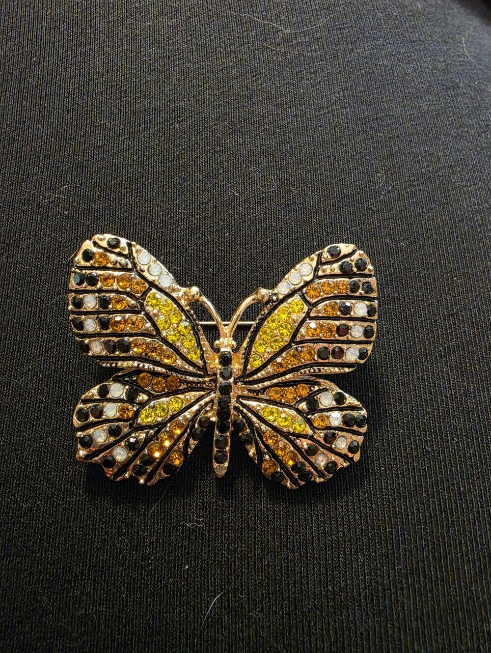 Butterfly Crystal Brooch - Yellow and Gold Accent